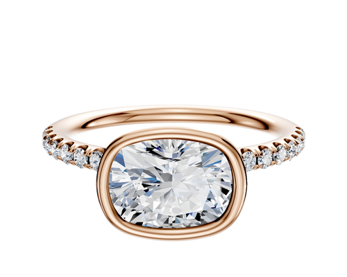 18K Rose Gold Bezel Full Bezel East/West Classic Dome 1-Row-Pave 2.5mm Engagement Ring