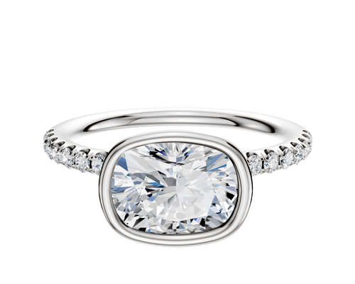 14K White Gold Bezel Full Bezel East/West Classic Dome 1-Row-Pave 2.5mm Engagement Ring
