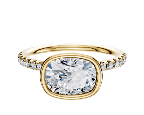 14K Yellow Gold Bezel Full Bezel East/West Classic Dome 1-Row-Pave 2.5mm Engagement Ring