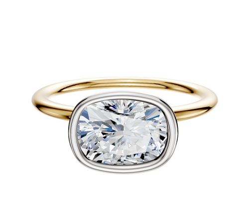 18K Two Tone Bezel Full Bezel East/West Classic Dome 1.5mm Engagement Ring