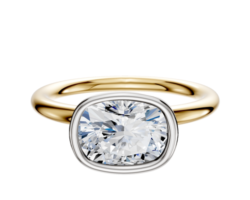14K Two Tone Bezel Full Bezel East/West Classic Dome 2.0mm Engagement Ring