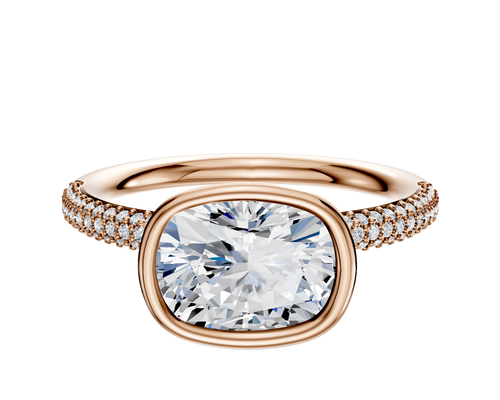 14K Rose Gold Bezel Full Bezel East/West Classic Dome 3-Row-Pave 2.0mm Engagement Ring