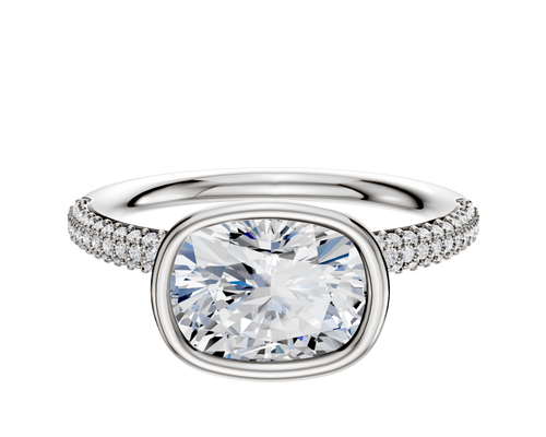 14K Two Tone Bezel Full Bezel East/West Classic Dome 3-Row-Pave 2.0mm Engagement Ring