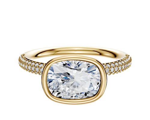 14K Yellow Gold Bezel Full Bezel East/West Classic Dome 3-Row-Pave 2.0mm Engagement Ring
