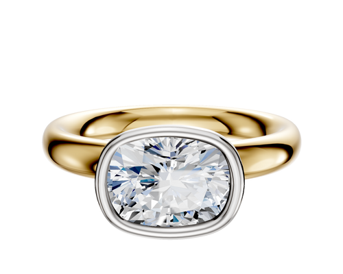 14K Two Tone Bezel Full Bezel East/West Classic Dome 3.0mm Engagement Ring