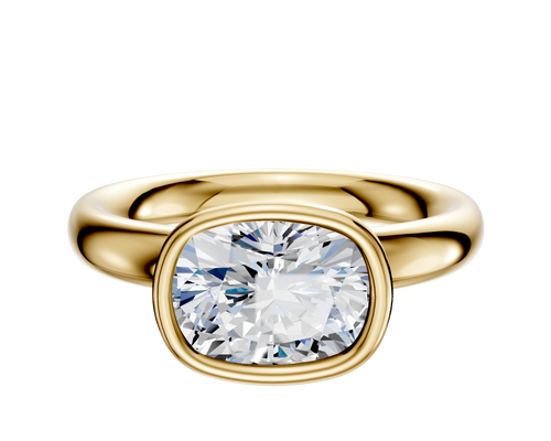 14K Yellow Gold Bezel Full Bezel East/West Classic Dome 3.0mm Engagement Ring