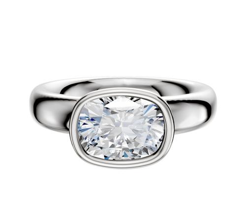 14K White Gold Bezel Full Bezel East/West Classic Dome 4.0mm Engagement Ring