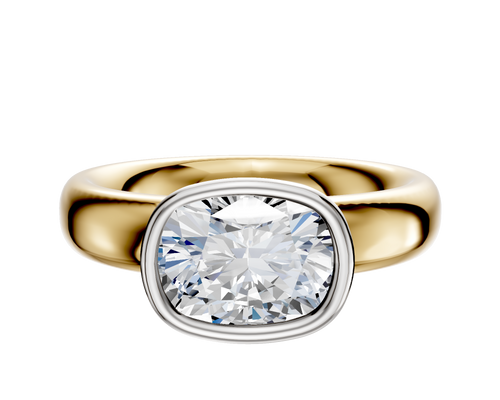 14K Two Tone Bezel Full Bezel East/West Classic Dome 4.0mm Engagement Ring