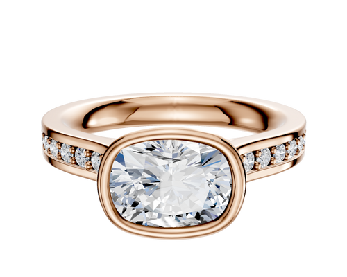 18K Rose Gold Bezel Full Bezel East/West Cathedral Flat 1-Row-Pave 2.5mm Engagement Ring