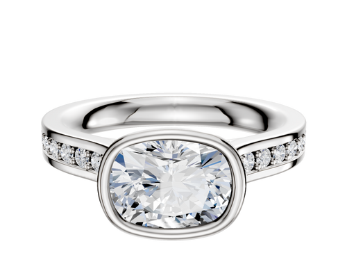 14K Two Tone Bezel Full Bezel East/West Cathedral Flat 1-Row-Pave 2.5mm Engagement Ring
