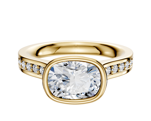 18K Yellow Gold Bezel Full Bezel East/West Cathedral Flat 1-Row-Pave 2.5mm Engagement Ring