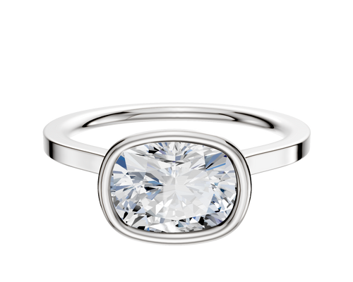 18K White Gold Bezel Full Bezel East/West Cathedral Flat 1.5mm Engagement Ring