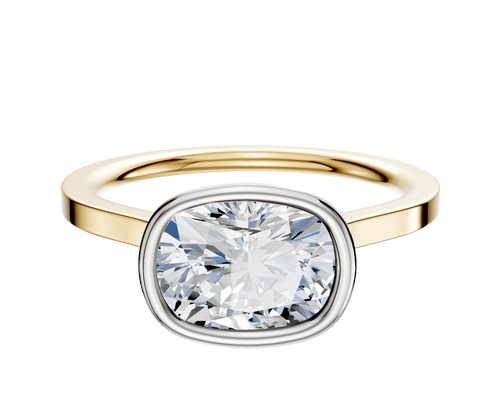 18K Two Tone Bezel Full Bezel East/West Cathedral Flat 1.5mm Engagement Ring