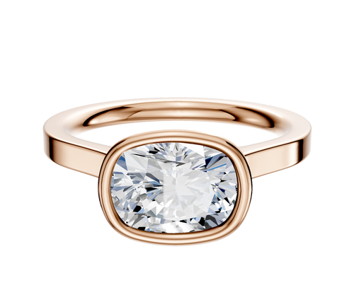 18K Rose Gold Bezel Full Bezel East/West Cathedral Flat 2.0mm Engagement Ring