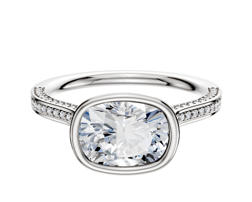 18K Two Tone Bezel Full Bezel East/West Cathedral Flat 3-Row-Pave 2.0mm Engagement Ring