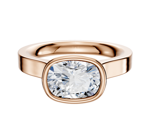 18K Rose Gold Bezel Full Bezel East/West Cathedral Flat 3.0mm Engagement Ring