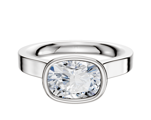 18K White Gold Bezel Full Bezel East/West Cathedral Flat 3.0mm Engagement Ring