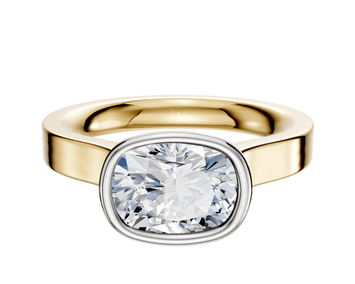 14K Two Tone Bezel Full Bezel East/West Cathedral Flat 3.0mm Engagement Ring