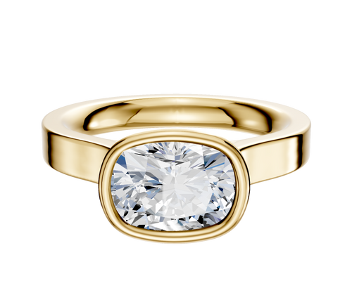 14K Yellow Gold Bezel Full Bezel East/West Cathedral Flat 3.0mm Engagement Ring