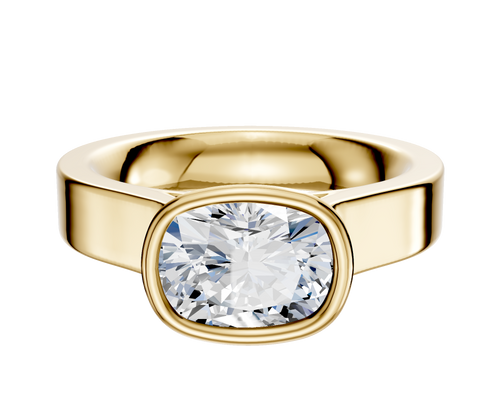 14K Yellow Gold Bezel Full Bezel East/West Cathedral Flat 4.0mm Engagement Ring