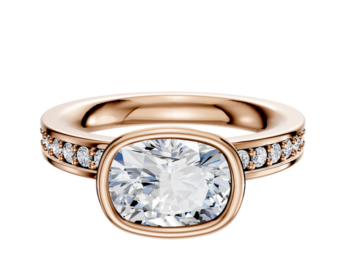 18K Rose Gold Bezel Full Bezel East/West Classic Flat 1-Row-Pave 2.5mm Engagement Ring