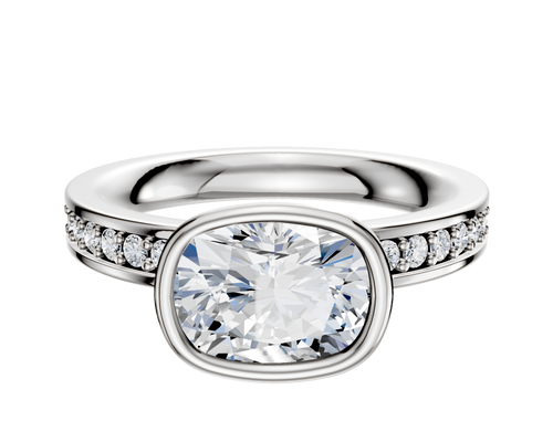 Platinum Bezel Full Bezel East/West Classic Flat 1-Row-Pave 2.5mm Engagement Ring