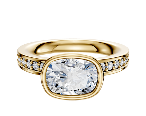 14K Yellow Gold Bezel Full Bezel East/West Classic Flat 1-Row-Pave 2.5mm Engagement Ring