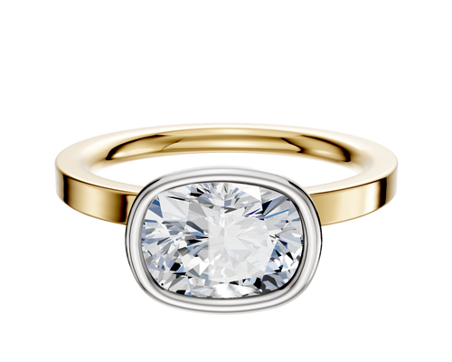 14K Two Tone Bezel Full Bezel East/West Classic Flat 2.0mm Engagement Ring