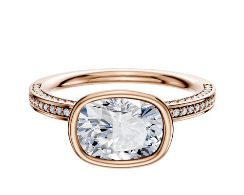 18K Rose Gold Bezel Full Bezel East/West Classic Flat 3-Row-Pave 2.0mm Engagement Ring