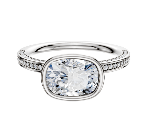 18K White Gold Bezel Full Bezel East/West Classic Flat 3-Row-Pave 2.0mm Engagement Ring