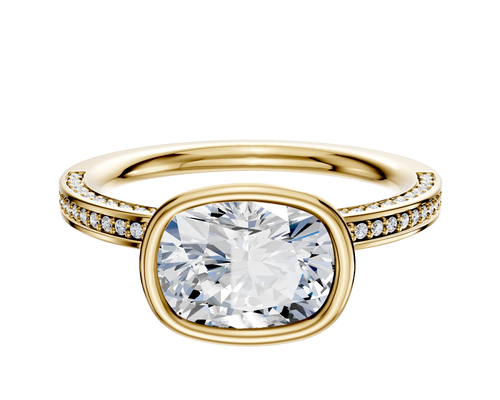 18K Yellow Gold Bezel Full Bezel East/West Classic Flat 3-Row-Pave 2.0mm Engagement Ring