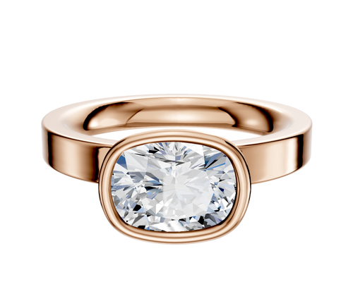 18K Rose Gold Bezel Full Bezel East/West Classic Flat 3.0mm Engagement Ring