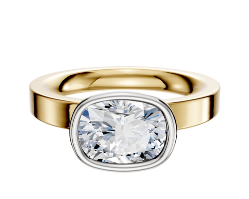 18K Two Tone Bezel Full Bezel East/West Classic Flat 3.0mm Engagement Ring