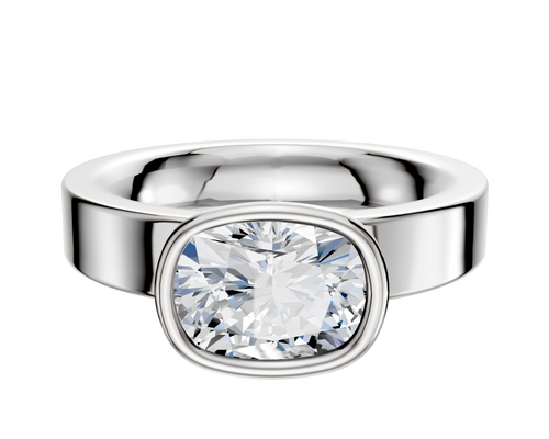 18K White Gold Bezel Full Bezel East/West Classic Flat 4.0mm Engagement Ring