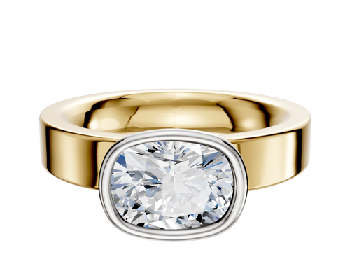 18K Two Tone Bezel Full Bezel East/West Classic Flat 4.0mm Engagement Ring