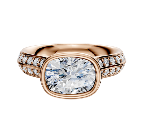 18K Rose Gold Bezel Full Bezel East/West Cathedral Knife Edge 1-Row-Pave 2.5mm Engagement Ring