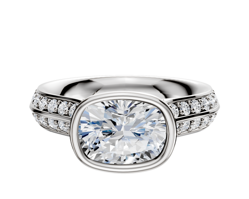 14K White Gold Bezel Full Bezel East/West Cathedral Knife Edge 1-Row-Pave 2.5mm Engagement Ring