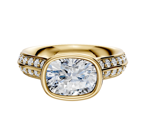 14K Yellow Gold Bezel Full Bezel East/West Cathedral Knife Edge 1-Row-Pave 2.5mm Engagement Ring