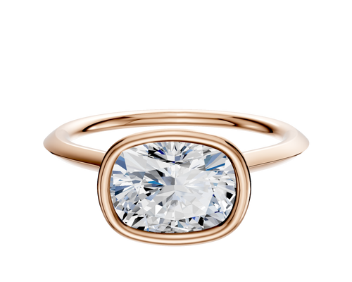 18K Rose Gold Bezel Full Bezel East/West Cathedral Knife Edge 1.5mm Engagement Ring