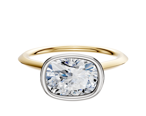 14K Two Tone Bezel Full Bezel East/West Cathedral Knife Edge 1.5mm Engagement Ring