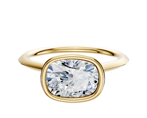 14K Yellow Gold Bezel Full Bezel East/West Cathedral Knife Edge 1.5mm Engagement Ring