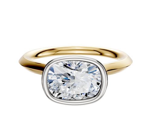 18K Two Tone Bezel Full Bezel East/West Cathedral Knife Edge 2.0mm Engagement Ring