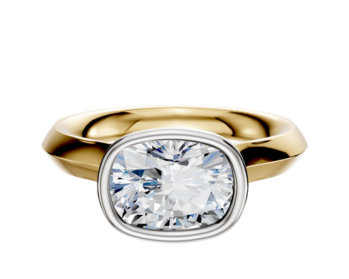 14K Two Tone Bezel Full Bezel East/West Cathedral Knife Edge 3.0mm Engagement Ring