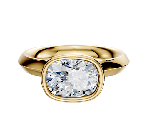 14K Yellow Gold Bezel Full Bezel East/West Cathedral Knife Edge 3.0mm Engagement Ring