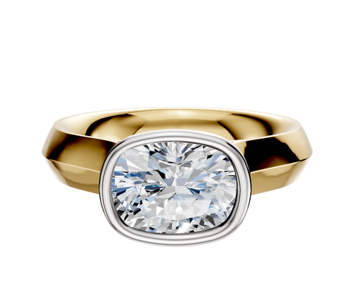 14K Two Tone Bezel Full Bezel East/West Cathedral Knife Edge 4.0mm Engagement Ring