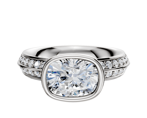 18K White Gold Bezel Full Bezel East/West Classic Knife Edge 1-Row-Pave 2.5mm Engagement Ring