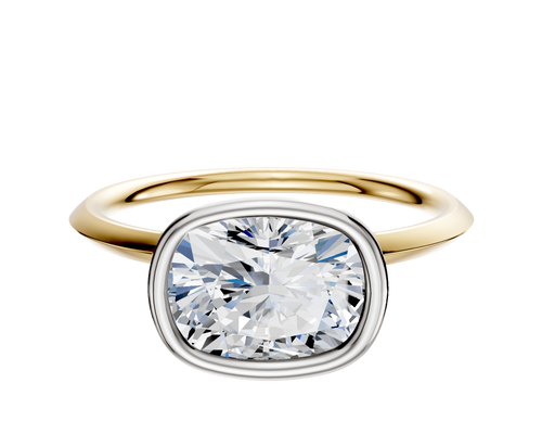14K Two Tone Bezel Full Bezel East/West Classic Knife Edge 1.5mm Engagement Ring