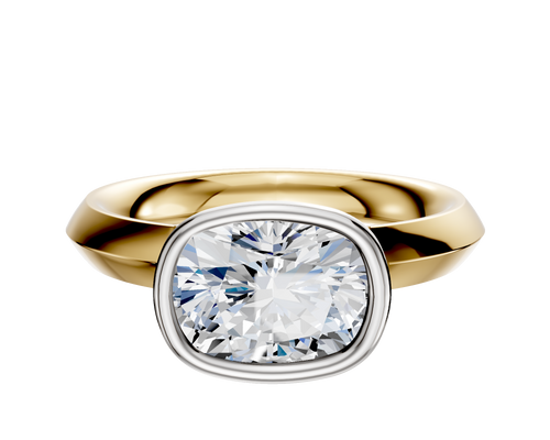 18K Two Tone Bezel Full Bezel East/West Classic Knife Edge 3.0mm Engagement Ring