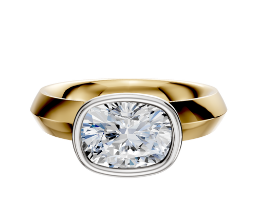 14K Two Tone Bezel Full Bezel East/West Classic Knife Edge 4.0mm Engagement Ring