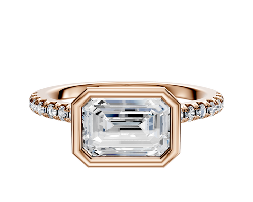 18K Rose Gold Bezel Full Bezel East/West Cathedral Dome 1-Row-Pave 2.5mm Engagement Ring